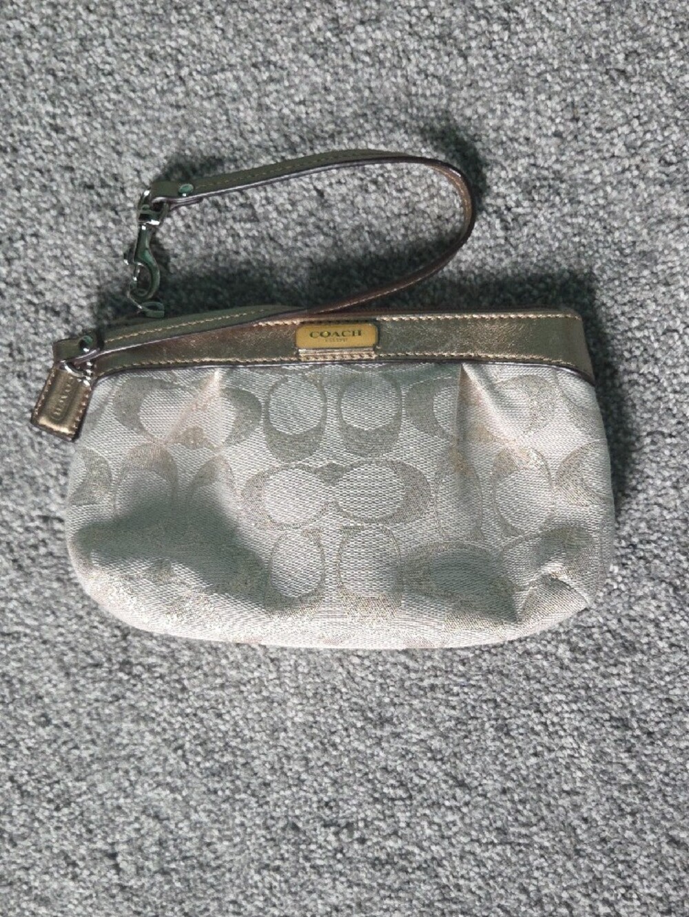 Coach Metallic Taupe Signature Wristlet